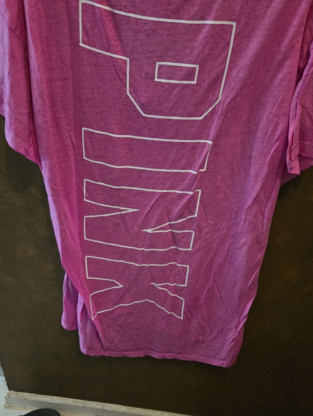PINK Victoria's Secret Bright Pink Short Sleeve Tee with White Outline Logo